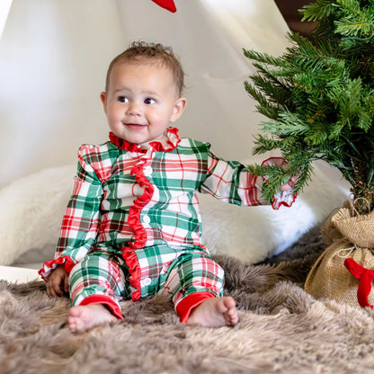 Clothing for Baby Girl - Baby Ruffle Buttflap Pajamas - Christmas Plaid Holiday Lounge