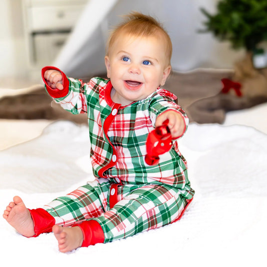 Clothing for Baby Boy - Baby Buttflap Pajamas - Christmas Plaid Holiday Lounge