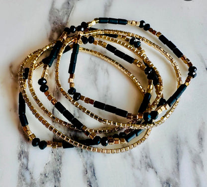 Bracelet - set of 6 Stretch bead, facet, crystal (available in black, gray or white)