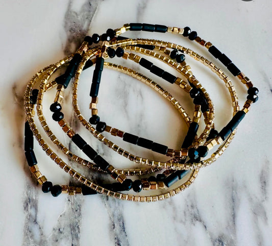 Bracelet - set of 6 Stretch bead, facet, crystal (available in black, gray or white)