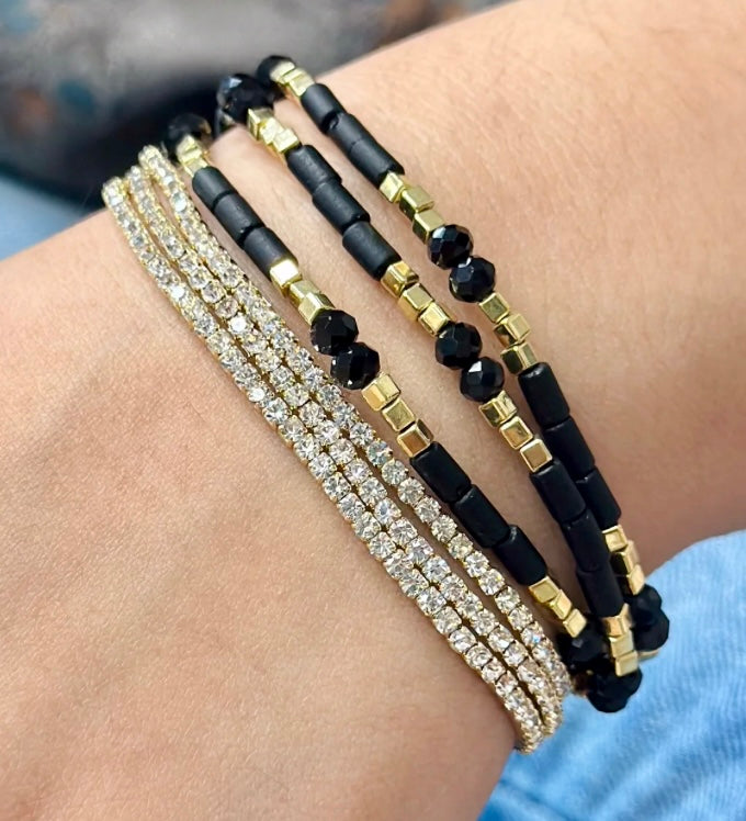 Bracelet - set of 6 Stretch bead, facet, crystal (available in black, gray or white)