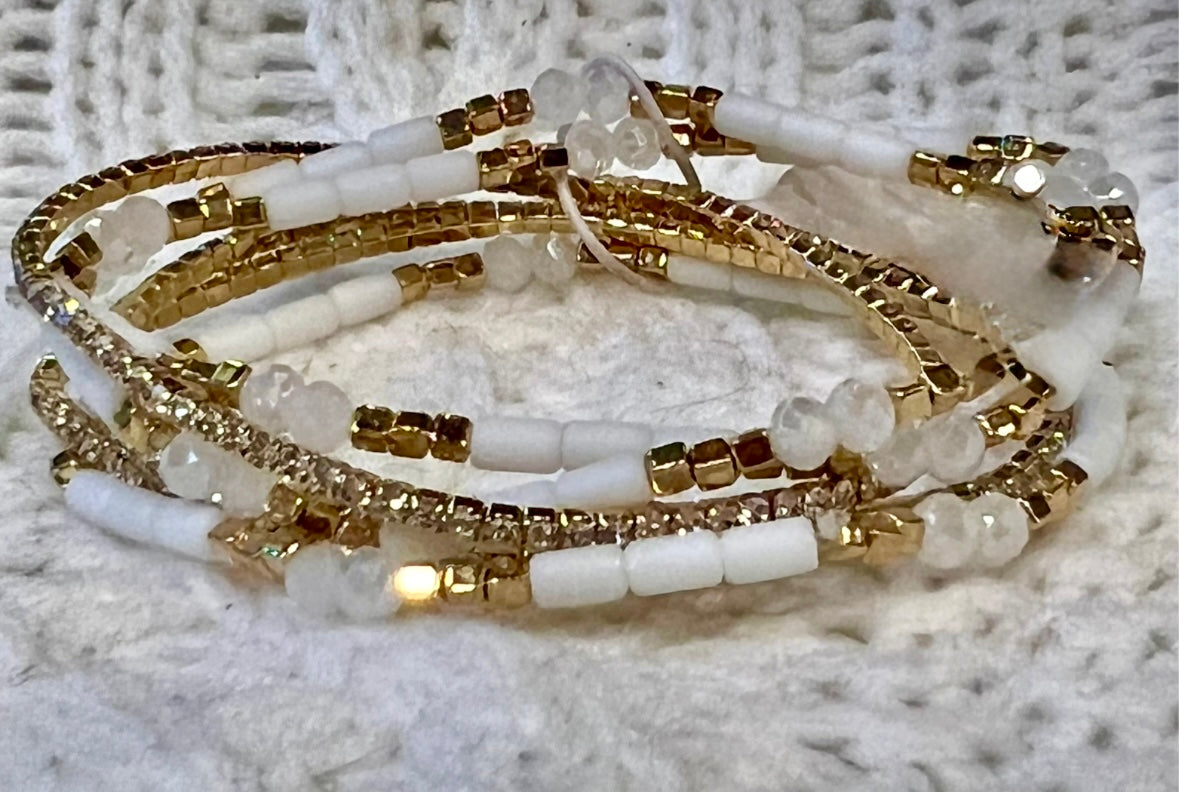 Bracelet - set of 6 Stretch bead, facet, crystal (available in black, gray or white)