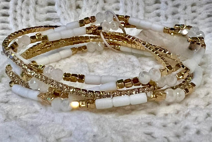 Bracelet - set of 6 Stretch bead, facet, crystal (available in black, gray or white)