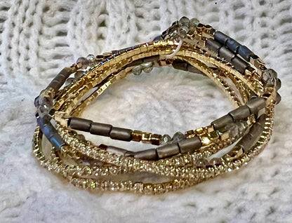 Bracelet - set of 6 Stretch bead, facet, crystal (available in black, gray or white)