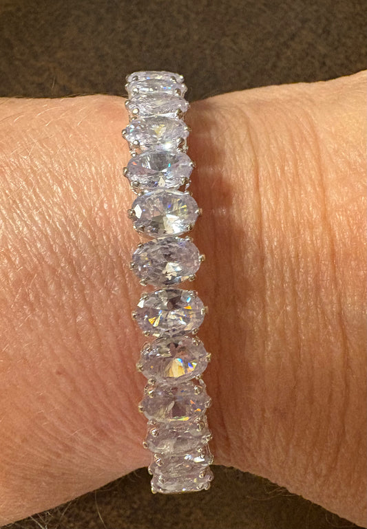 Bracelet - Oval Cut CZ Studded Cuff Bracelet Silver