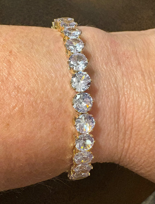 Bracelet - Round Cut CZ Studded Cuff Bracelet Gold