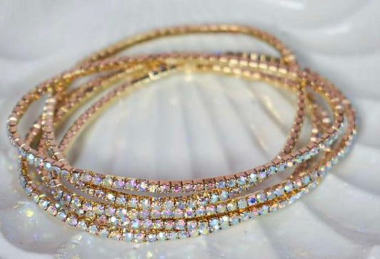 Bracelet - Set Of 5 Stretchable Bangle-Style AB crystals in gold