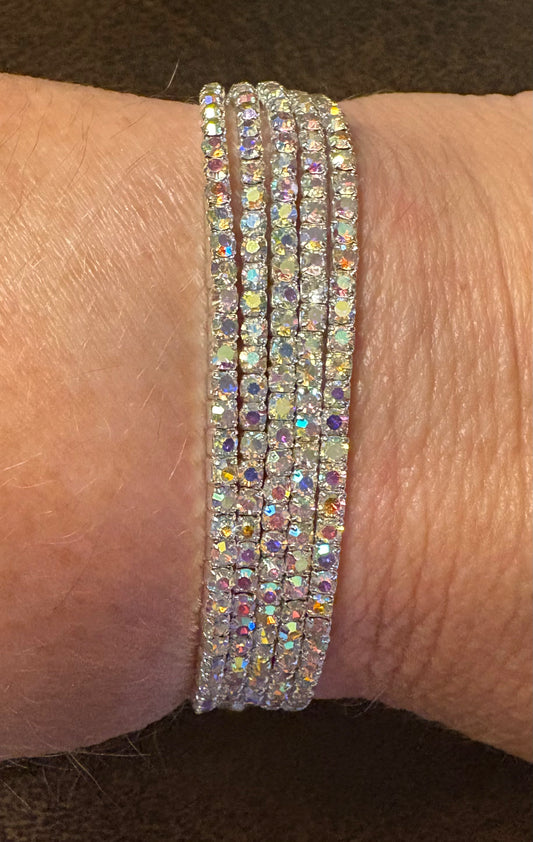 Bracelet - Set Of 5 Stretchable Bangle-Style AB crystals in silver