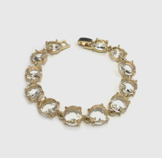 Bracelet - Round Cushion Cut Crystal Glass Linked with clasp in gold (clear)