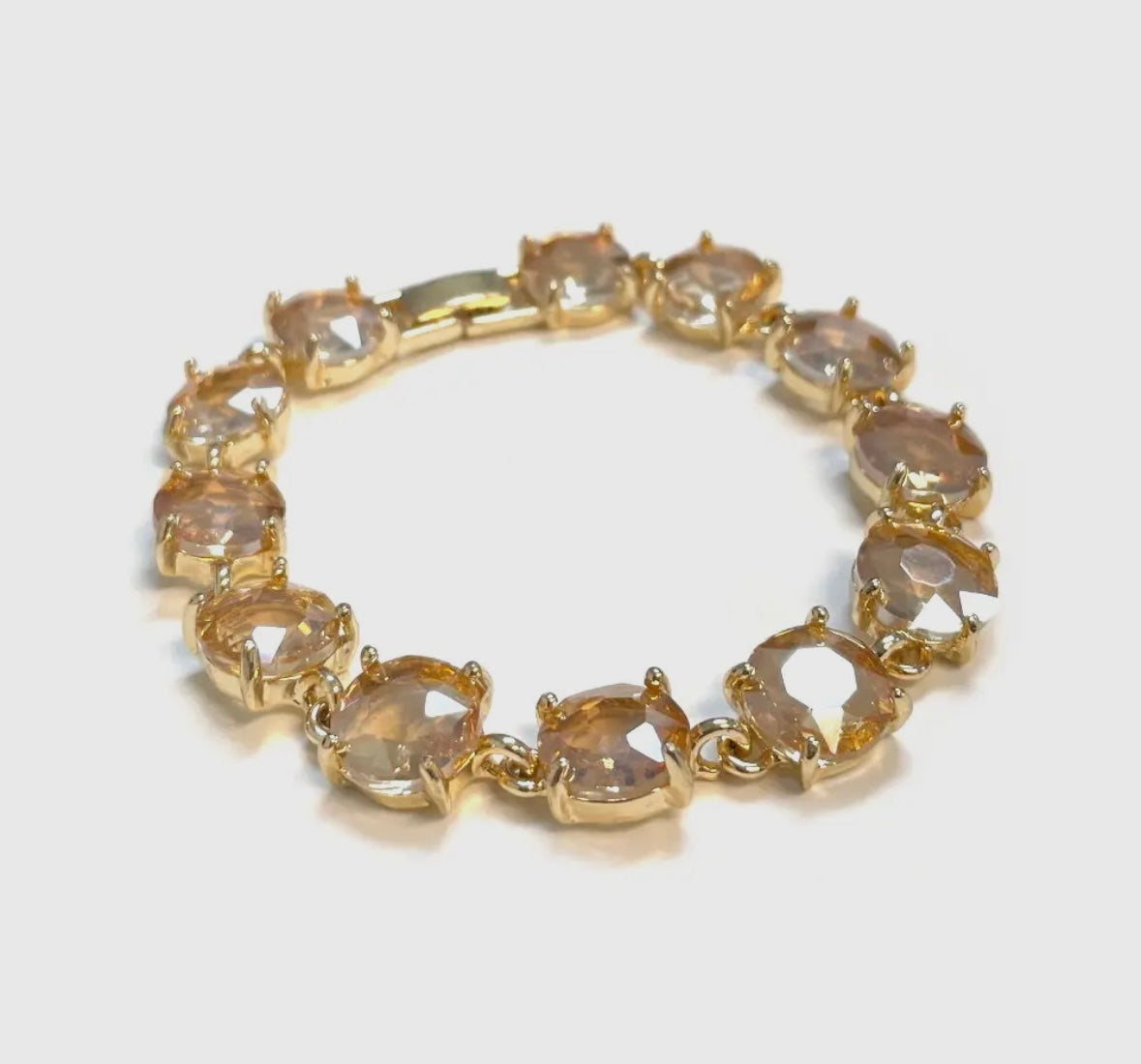 Bracelet - Round Cushion Cut Crystal Glass Linked with clasp in gold (topaz color)
