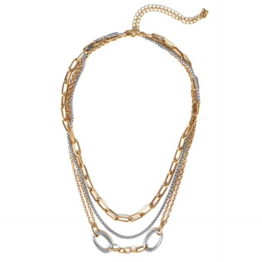 Necklace - 3 Row Chain Layer – Two tone gold/silver , 2 piece set