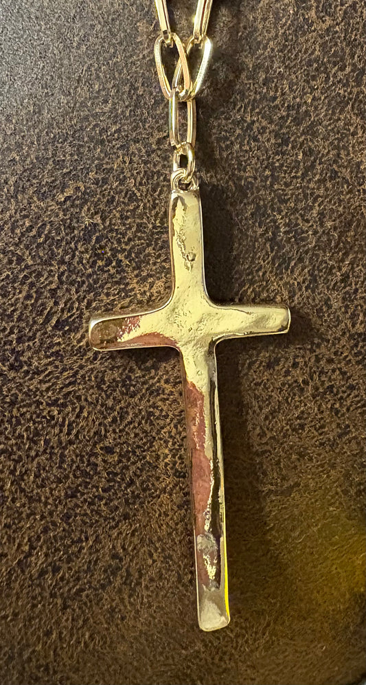Necklace - Long Shiny Gold Cross Pendant 36-38” adjustable extension