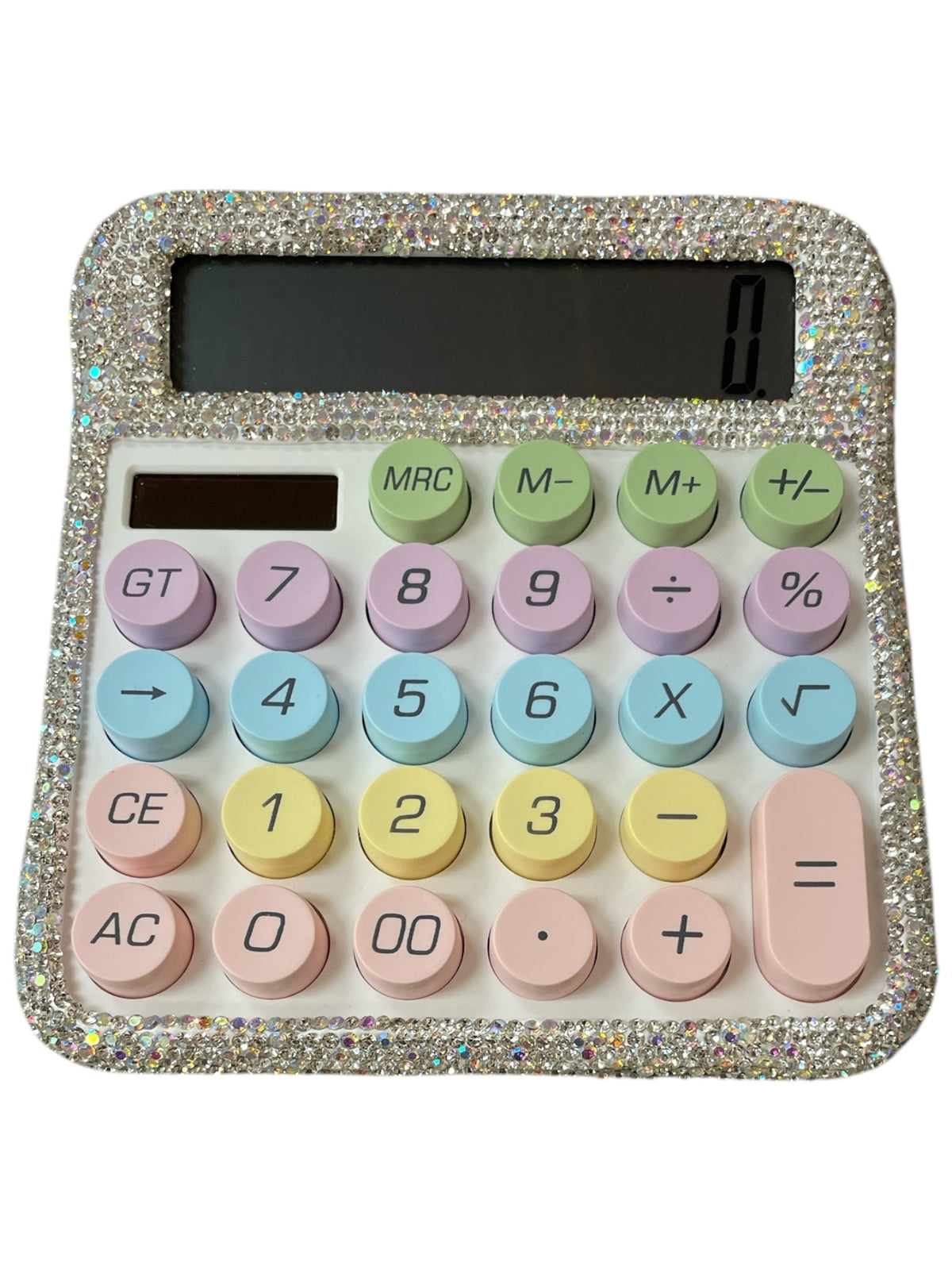Bling Bling Silver AB Rhinestone Calculator with pastel colored keys