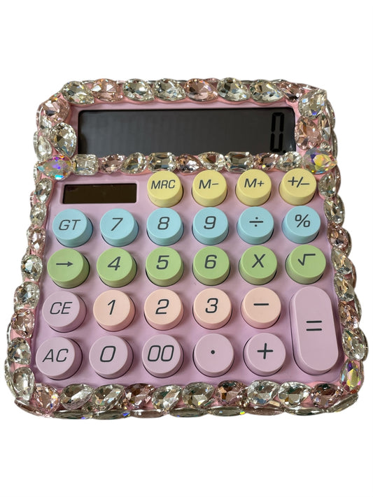 Bling Bling Pink/Lavender AB Large Rhinestone Calculator with pastel colored keys