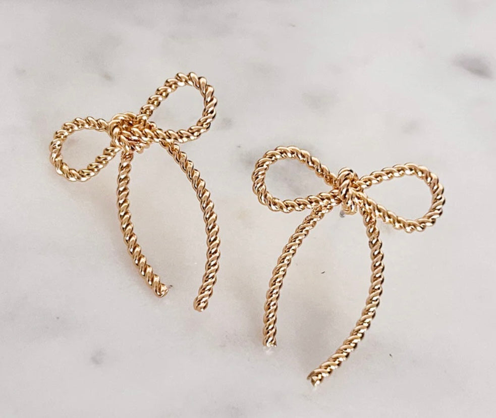 Earrings - Braided Rope Bow Gold
