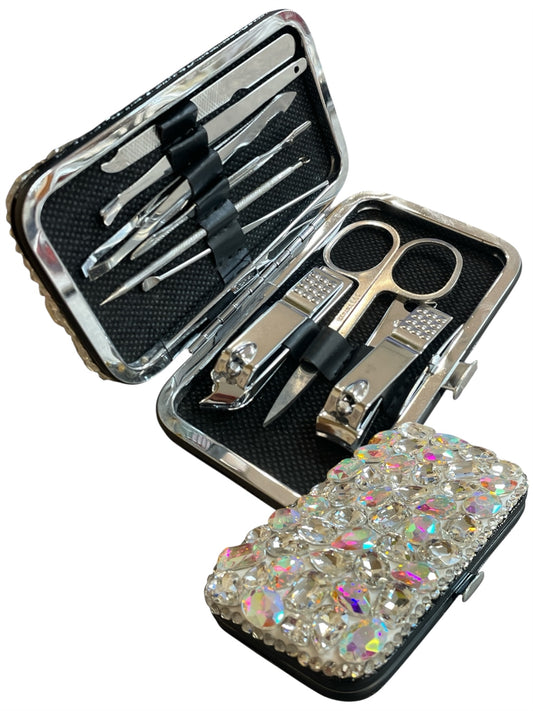 Bling Bling!! Manicure set in Large Silver AB Rhinestones