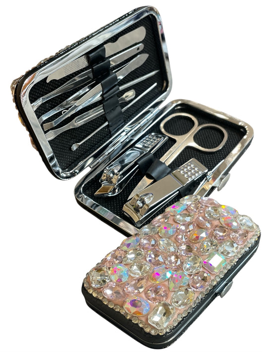 Bling Bling!! Manicure set in Large Pink Rhinestones