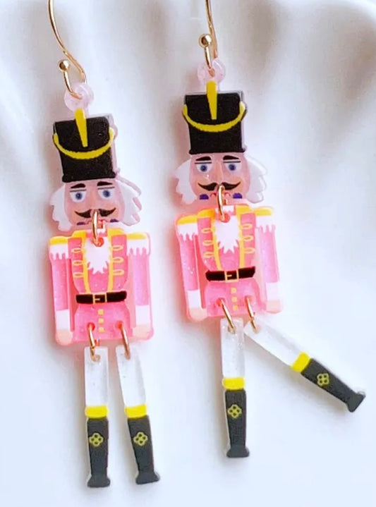 Earrings - Pink Acrylic Nutcrackers Christmas