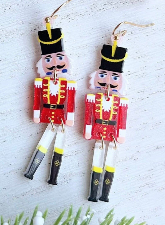 Earrings - Red Acrylic Nutcrackers Christmas