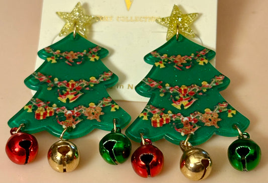Earrings - Acrylic Christmas Tree with bells