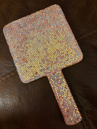 Bling Bling! Pink AB Crystal Rhinestone Square Handheld Mirror 9” x 5”