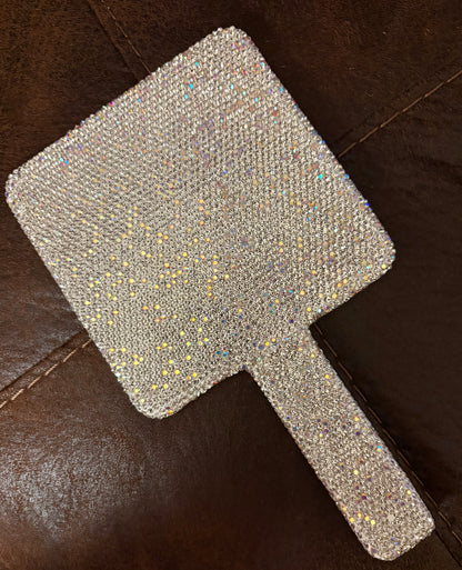 Bling Bling! Clear AB Crystal Rhinestone Square Handheld Mirror 9” x 5”