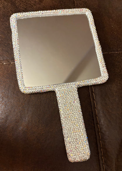Bling Bling! Clear AB Crystal Rhinestone Square Handheld Mirror 9” x 5”