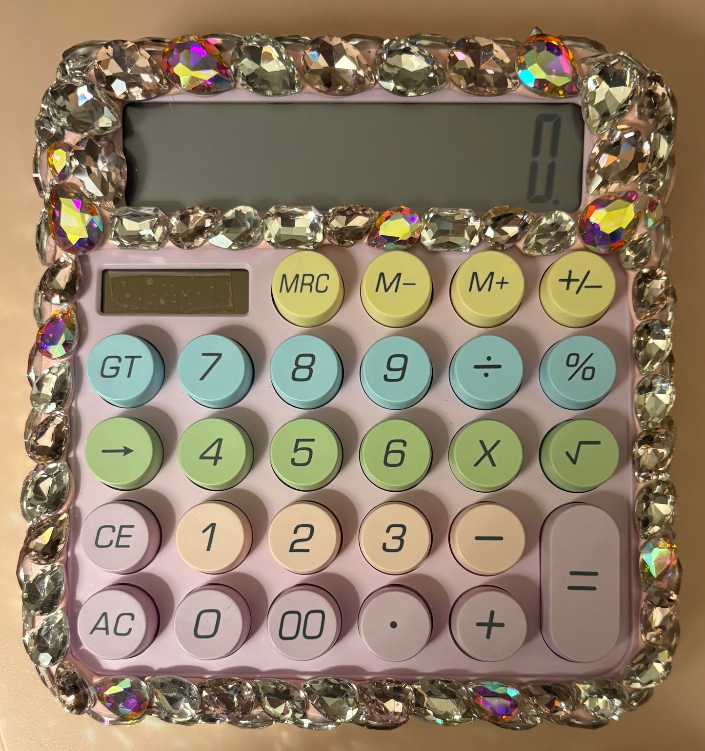 Bling Bling Pink/Lavendar AB Large Rhinestone Calculator with pastel colored keys