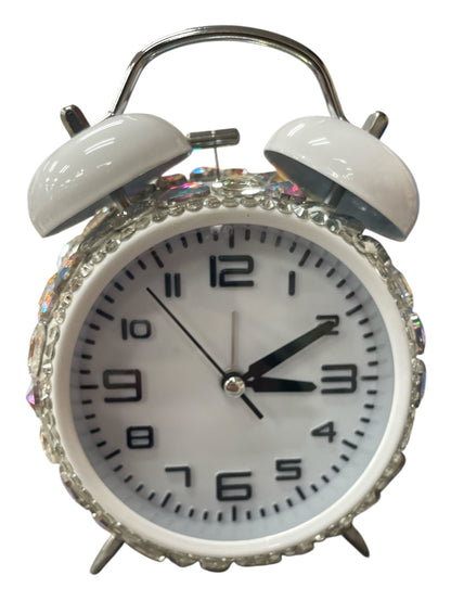 Bling Bling! White & AB Large Rhinestone Alarm Clock