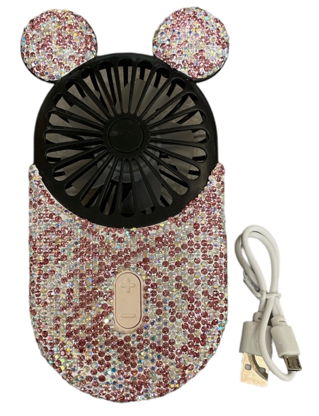 Bling Bling!! Rhinestone Mini Fan with Finger Ring Stand – Available in 2 Colors