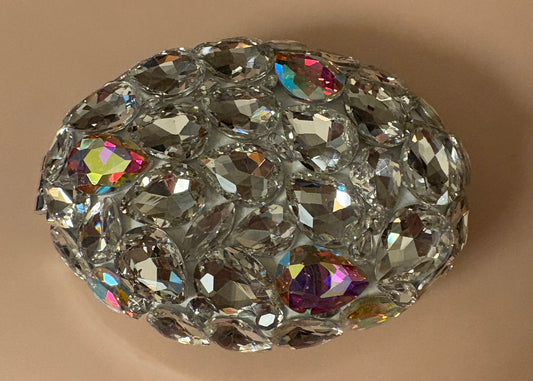 Bling Bling Handmade Silver AB Large Rhinestone Foldable Compact Hair Brush and Mirror