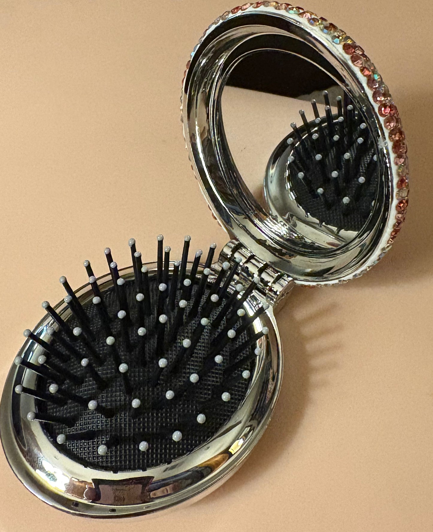 Bling Bling Handmade Snowman Christmas AB Rhinestone Foldable Compact Hair Brush and Mirror