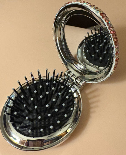 Bling Bling Handmade Snowman Christmas AB Rhinestone Foldable Compact Hair Brush and Mirror