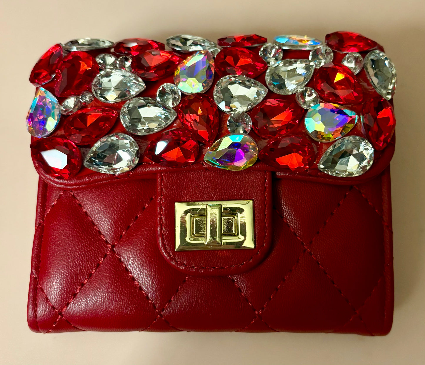 Bling Bling! Quilted Faux Leather Wallet w/ Rhinestone Flap - available in 4 colors