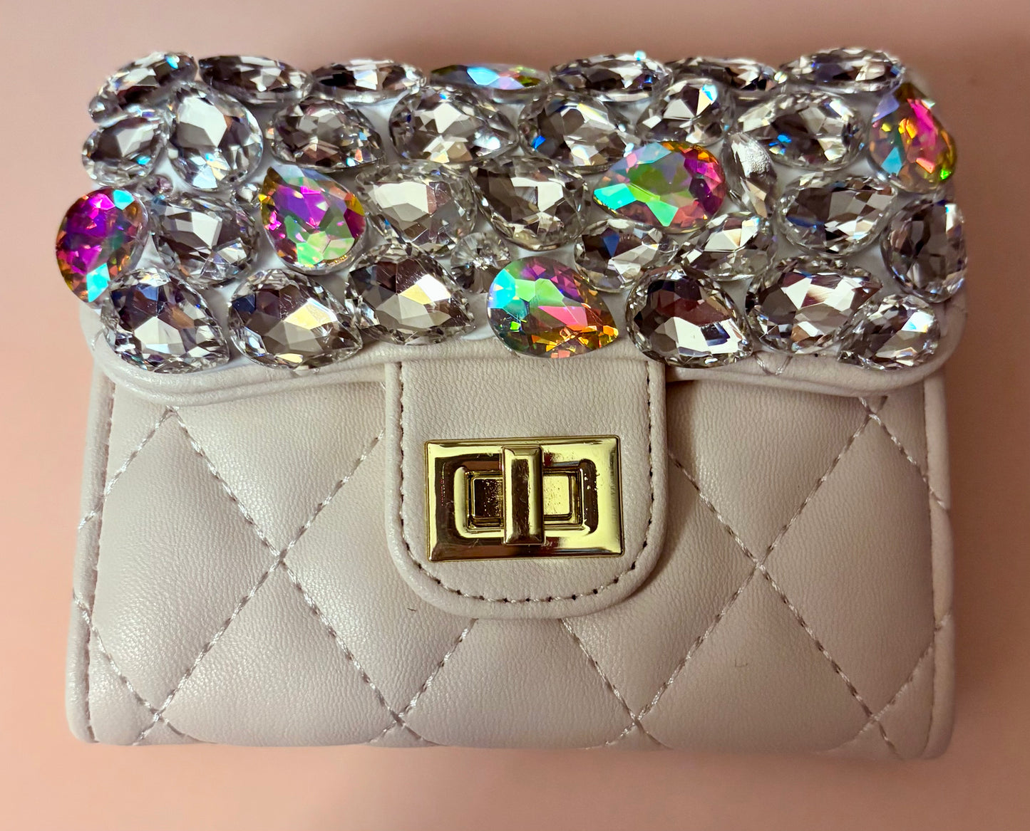 Bling Bling! Quilted Faux Leather Wallet w/ Rhinestone Flap - available in 4 colors