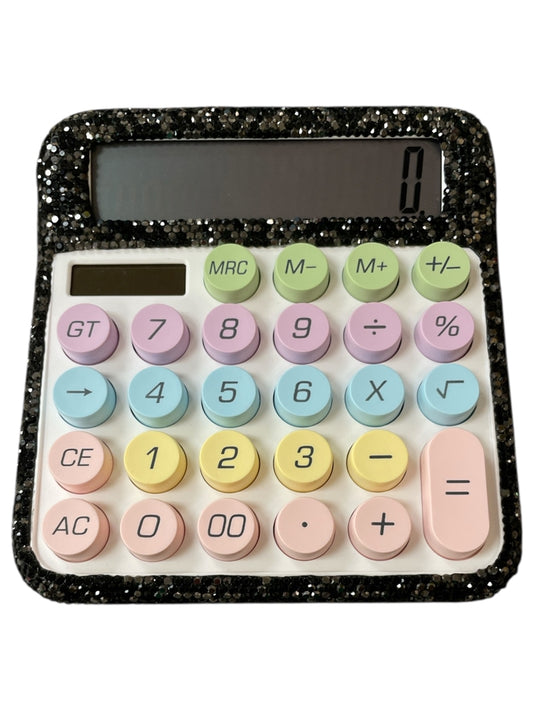 Bling Bling!! Black/Silver Rhinestone Calculator with pastel colored keys