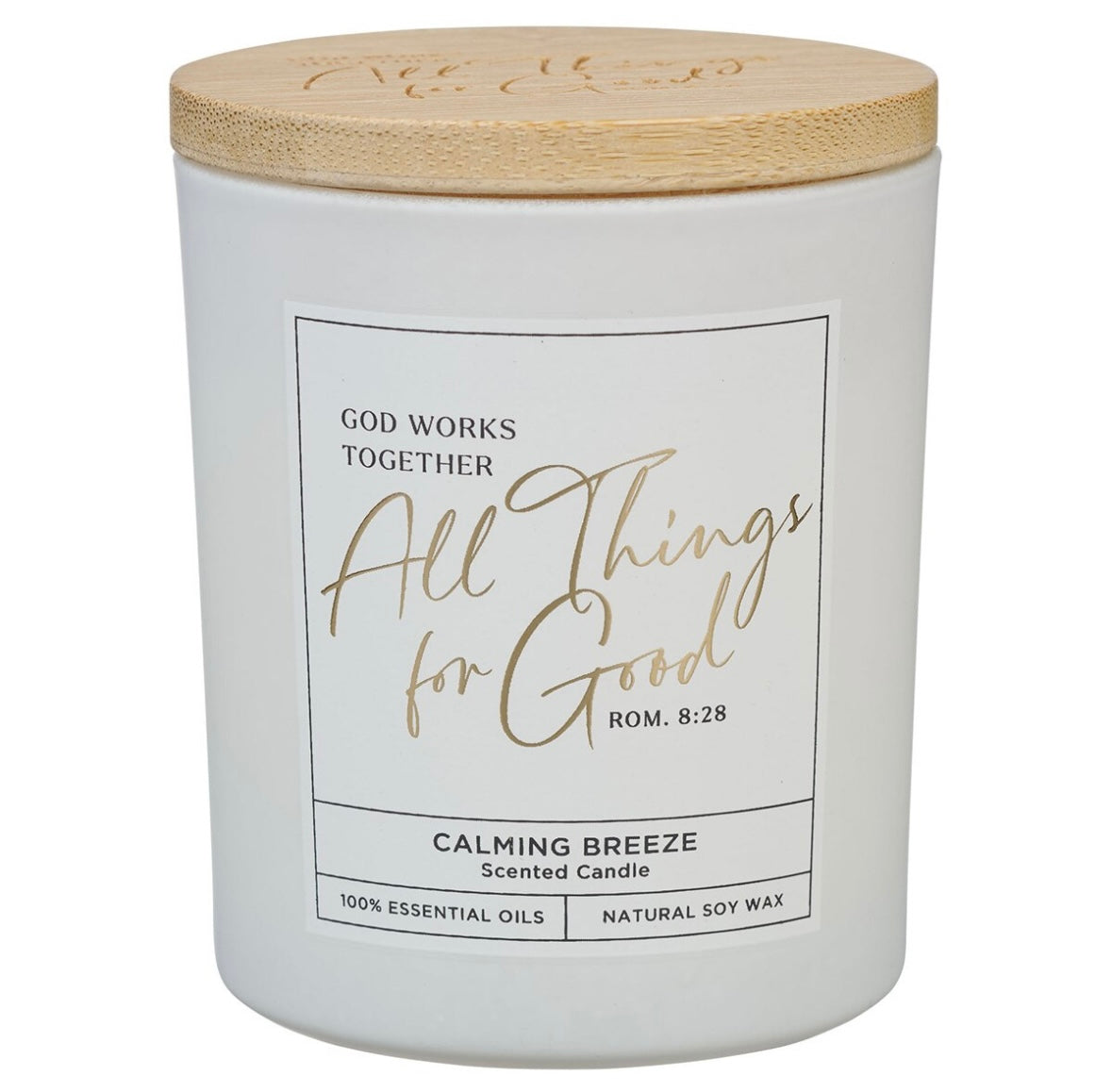 Glass Candle W/Bamboo Lid - White God Works Rom. 8:28