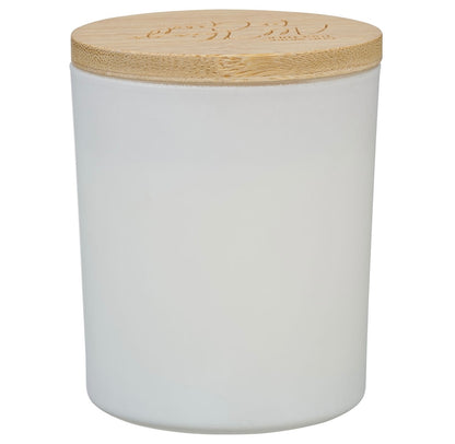Glass Candle W/Bamboo Lid - White God Works Rom. 8:28