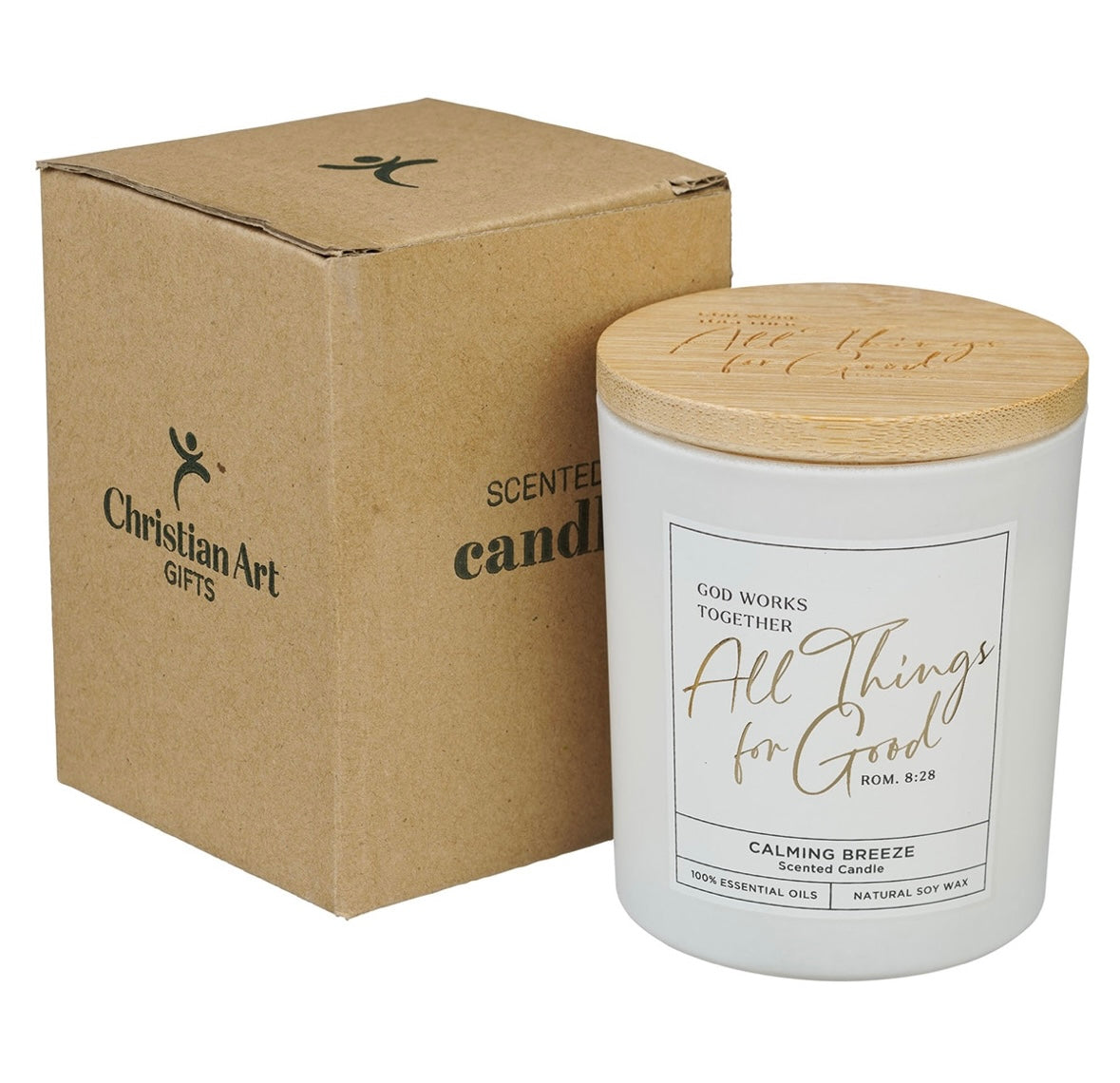 Glass Candle W/Bamboo Lid - White God Works Rom. 8:28
