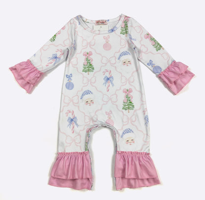 Clothing for Baby Girl - Santa Gingham Bows Baby Romper