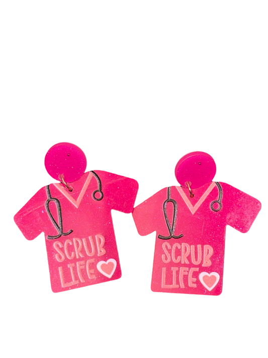 Earrings - Pink Sparkle Resin Scrub Life