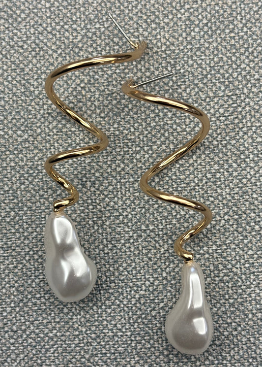 Earrings - Gold Swirl Pearl Drops
