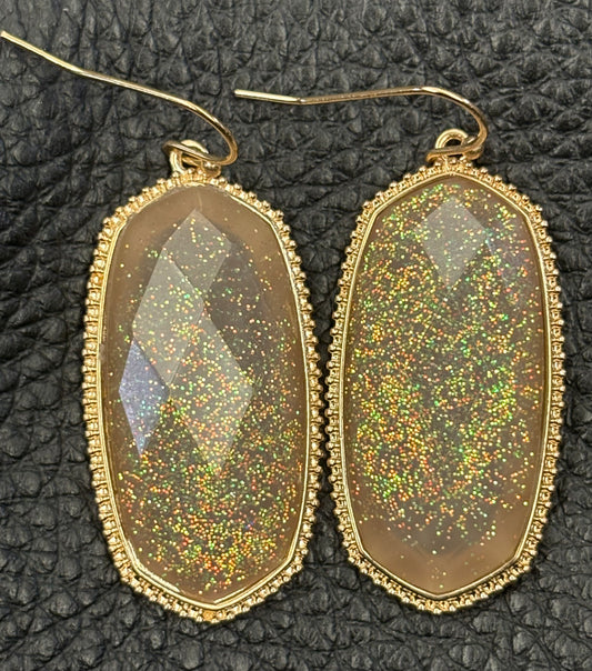 Earrings - Faceted Glitter Earrings Taupe