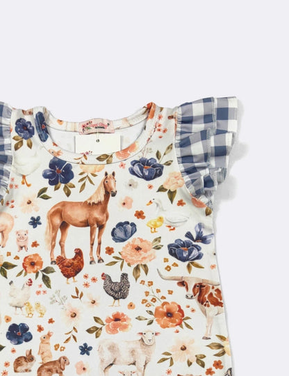 Clothing for Baby Girl - Blue Plaid Farm Baby Romper