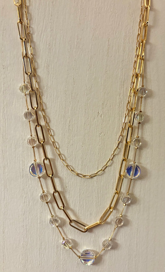 Necklace - Layered Rhinestone / Gold & Crystal