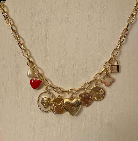 Necklace - Charms on paper clip chain