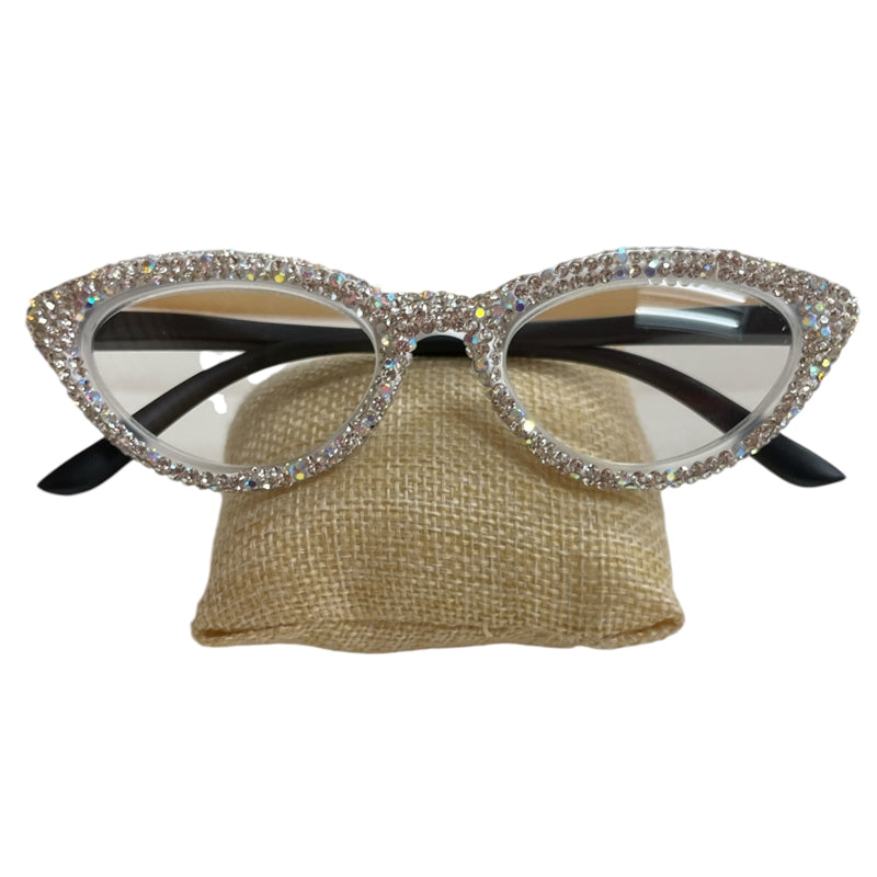 Bling Bling!! Cat Eye Silver AB Rhinestone Reading Glasses
