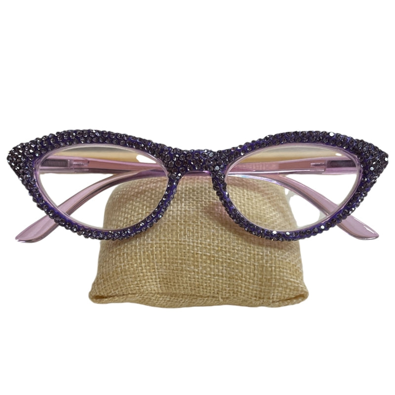 Bling Bling!! Cat Eye Purple Rhinestone Reading Glasses