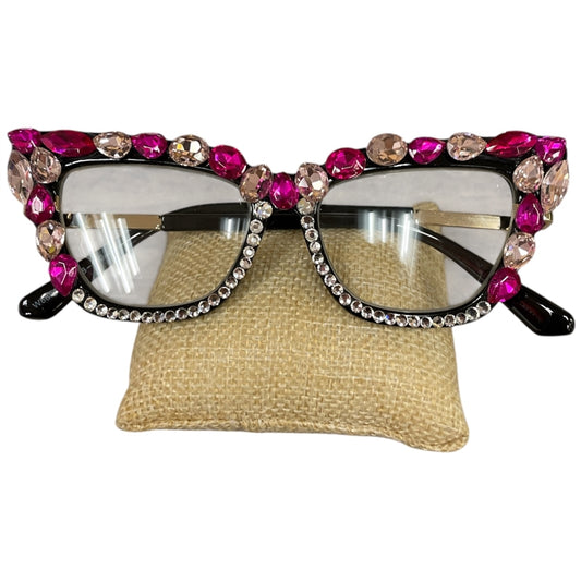 Bling Bling!! Cat Eye Large Rhinestone Multi Pink Reading Glasses