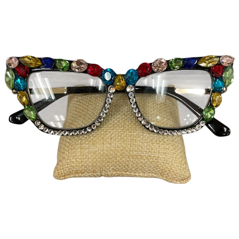 Bling Bling!! Cat Eye Large Rhinestone Multicolored Reading Glasses